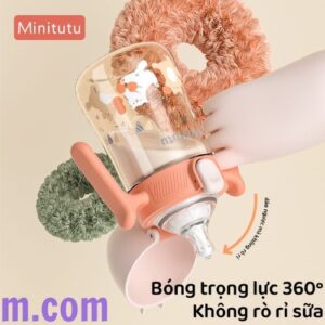 Bình sữa cổ rộng Minitutu PP PPSU 3IN1 có bóng trọng lực 360° có tay cầm BPA