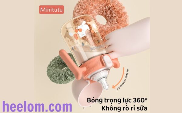 Bình sữa cổ rộng Minitutu PP PPSU 3IN1 có bóng trọng lực 360° có tay cầm BPA